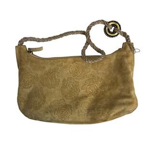 Vintage suede leather floral embossed braided strap shoulder bag